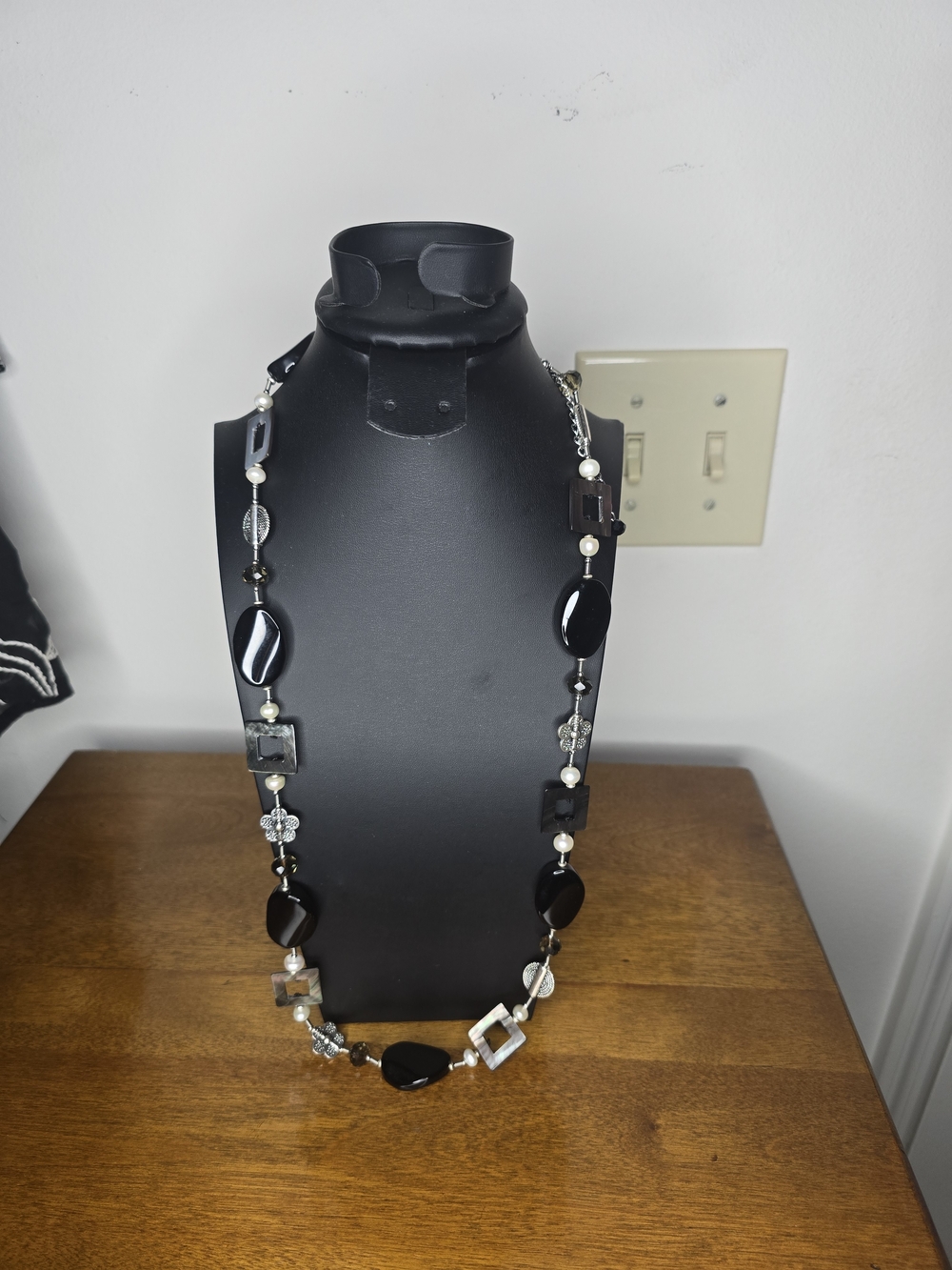 Premier Designs Black and Silver Mixed-Bead Long Necklace